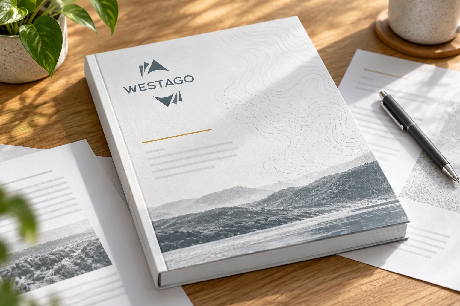 Dossier portant le logo WESTAGO sur une table de travail